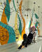 Kathleen seated beside a colorful floral mural